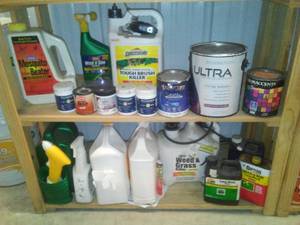 lot 267 image: Misc. Lawn and Garden Chemical, paint and more.