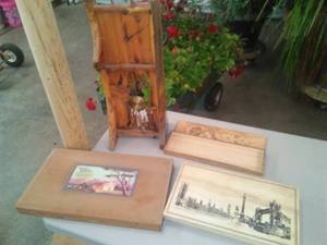 lot 338 image: Ornate Wood Clock, boxes, Hall Tree.