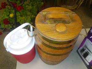 lot 341 image: Michelob Wood Keg Cooler and more.