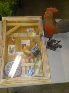 lot 343 image: Rooster Figurine, Napkin Holder and Shadow Box.
