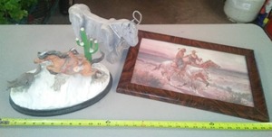 lot 344 image: Cowboy Picture with Ceramic Winter fun and more.