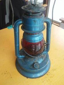 lot 399 image: Blue Dietz Lantern with Red Glass, Little Giant.