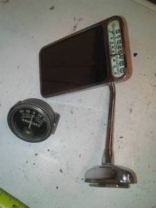 lot 416 image: Vintage Automotive Side Mirror with outside temperature gauge and amp meter.