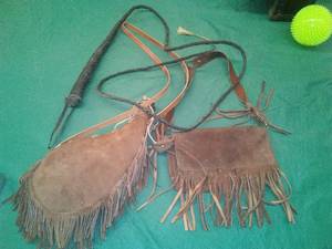 lot 511 image: Suede Leather Flask, Pouch and whip.
