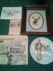 lot 514 image: CM Russel Plate, I Rode Him  and Wendell Crawford Ink Drawing Art.