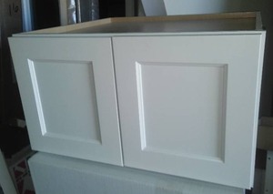 lot 442 image: 2 Door Upper Cabinet, White, 27W x 15H x 25D, New, Excellent.