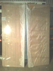 lot 152 image: Interior Door Slab (2) White birch designed to be French Doors, 6 panel