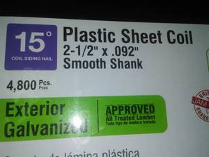 lot 239 image: Coil Nails, 15 Degree, 4800 per case, Exterior Galvanized Sealed Cases (1 box)