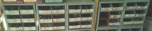 lot 245 image: 5 Metal Parts Bins and Contents