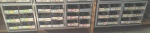 lot 246 image: 5 Metal Parts Bins and Contents