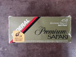 lot 2 image: Federal Premium Safari .458 Winchester Magnum 510 Grain Soft Point Bullet Full Box Of 20