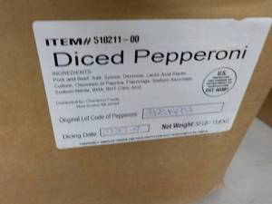 lot 113 image: Box of 30 lbs. Frozen Diced Peppero...