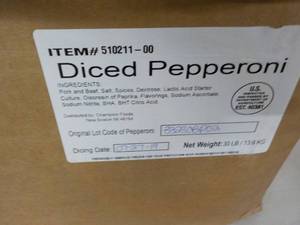 lot 115 image: Box of 30 lbs. Frozen Diced Peppero...