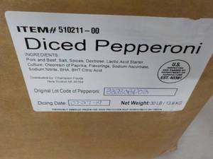 lot 116 image: Box of 30 lbs. Frozen Diced Peppero...