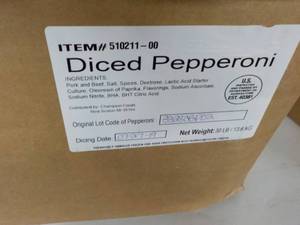 lot 119 image: Box of 30 lbs. Frozen Diced Peppero...