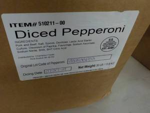 lot 120 image: Box of 30 lbs. Frozen Diced Peppero...