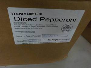 lot 122 image: Box of 30 lbs. Frozen Diced Peppero...