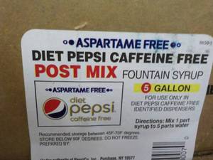 lot 278 image: 5 Gallon Diet Pepsi Caffeine Free P...
