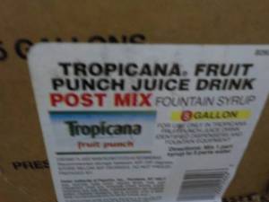 lot 280 image: 5 Gallon Tropicana Fruit Punch Juic...