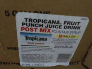 lot 281 image: 5 Gallon Tropicana Fruit Punch Juic...