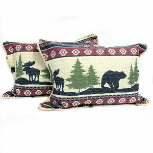 Brand New Woodland Creek Bear and Moose 3 Piece Queen Quilt & Shams Set