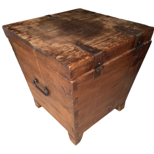 NEVER SEEN ONE LIKE THIS&nbsp ANTIQUE TRUNK WOOD TREASURE CHEST BOX WITH IRON KEY AND UNUSUAL LOCKING SYSTEM - HAVE NOT TRIED LOCKING IT AS DID NOT WANT TO BREAK IT - WEAR AND TEAR BUT STILL SUPER COOL LOOKING