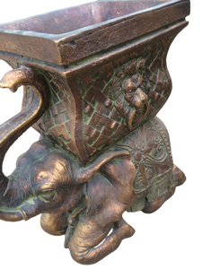 FANTASTIC &amp UNIQUE LARGE SAFARI CONGO STYLE PATINATED BRONZE FINISH ELEPHANT PLANTER STATUE - PERHAPS CONCRETE OR HEAVY RESIN - EXCELLENT CONDITION