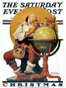 SUBSTANTIAL &amp DISTINCTIVE VINTAGE CRAM IMPERIAL WORLD GLOBE IN A TALL WOOD STAND REPLICATED AFTER NORMAN ROCKWELLS SANTA AT THE GLOBE WHICH WAS A COVER FOR THE SATURDAY EVENING POST - GLOBE IS IN EXCELLENT CONDITION STAND HAS MINOR SCRATCHES