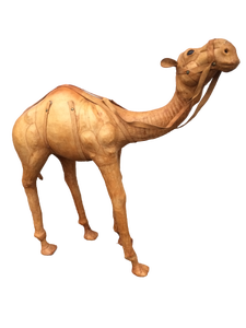 MAGNIFICENT &amp RARE 2&nbspVintage Very Large SAFARI DESERT Dromedary Camels Hand Crafted Leather Wrapped - One Includes Saddle - Cabinet Not Included However Shown In Picture To Indicate Actual Size Of Camels&nbsp