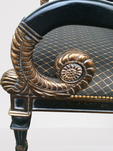 HIGH DESIGN BY JARDINE GORGEOUS BLACK THRONE DESK ARM CHAIR WITH GOLD SCROLLED ARMS &amp BACK - VERY HIGH QUALITY &amp HEAVY - EXCELLENT CONDITION