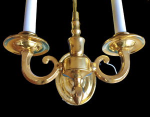 IMPRESSIVE &amp STATELY VINTAGE COLONIAL WILLIAMSBURG FEDERAL STYLE POLISHED SOLID BRASS DUAL CANDLESTICK WALL SCONCE WITH VERY HEAVY DUTY GOLD LINED BLACK SHADE - WAS SAID TO HAVE BEEN REMOVED FROM A MINNEAPOLIS GENTLEMENS CLUB