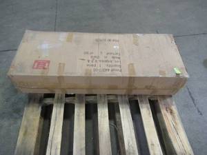 lot 100 image: Light Brown and Gray Rectangular Wood and Metal 3-Drawer Console Table 44377