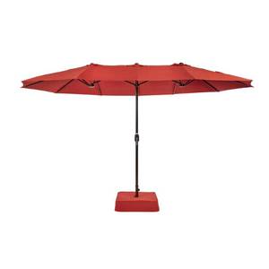 lot 127 image: Hampton Bay 8.8 ft. x 14 ft. Triple Vent Outdoor Patio Umbrella in Red with Sand Bag Base B055-P-N14
