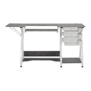 lot 155 image: Sew Ready Pro Stitch 56.75 in. W PB Craft Sewing Table with Metal Mesh Drawers, Side Shelf, Drop-Down Platform in White  Cement 13382
