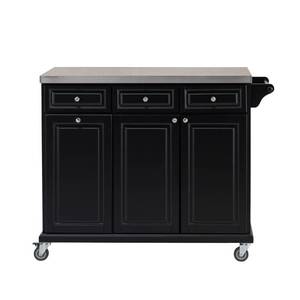 lot 156 image: SJ Collections Midwood Black Wood Island Cart with Wheels, Storage Space and Trash Bin Storage B211006503