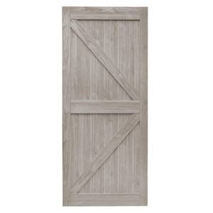 lot 636 image: Truporte 42 in. x 84 in. Gray MDF K Frame Interior Barn Door Slab, NL52-W9-GY-42.
