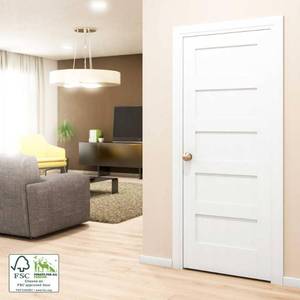 lot 637 image: Eightdoors 30 in. x 80 in. x 1-38 in. Shaker White Primed 5-Panel Solid Core Wood Interior Door Slab, 70588014803035SH