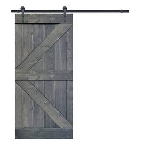 lot 641 image: Calhome K Series 30 in. x 84 in. Gray Knotty Pine Wood Interior Sliding Barn Door with Hardware Kit, SWD11-MK-72K30G.