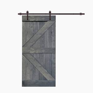 lot 642 image: Calhome K Series 42 in. x 84 in. Gray Knotty Pine Wood Interior Sliding Barn Door with Hardware Kit, SWD11-AB-K42G