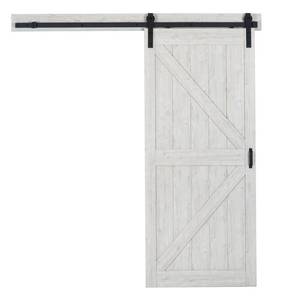lot 640 image: Truporte 36 in. x 84 in. Sandstone Oak K Design Solid Core Interior Barn Door with Rustic Hardware Kit, BD052W01SO1SOE36084 - K Planks need to be installed on one side, small crack