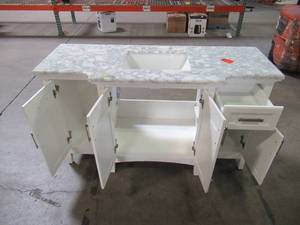 lot 232 image: Belle Forest Sassy 60 in. Vanity in White with Marble Vanity Top in Carrara White BF90225