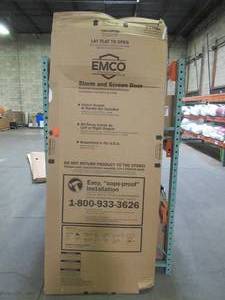 lot 649 image: EMCO 30 in. x 78 in. 100 Series Plus White Universal Self-Storing Aluminum Storm Door with Black Hardware