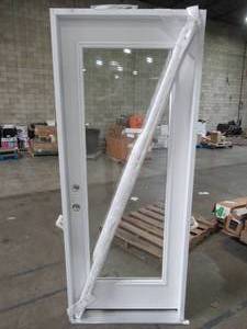 lot 654 image: Masonite Custom 32 x 80 Fiberglass, Full Lite, Exterior Door, Right Hand Inswing in White.