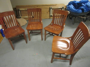 lot 107 image: SCHOOL HOUSE-STYLE SIDE CHAIRS, CRAFTED OF SOLID WOOD, WITH CONTOURED SEATS