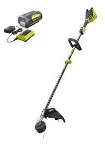 lot 15 image: RYOBI 40-Volt Lithium-Ion Brushless Electric Cordless Attachment Capable String Trimmer 4.0 Ah Battery and Charger Included