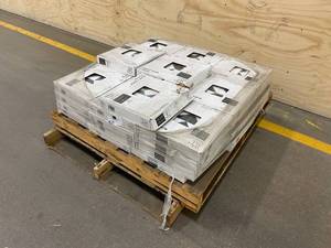 lot 35 image: OCEANSIDE GLASS & TILE Lot of 38 Boxes- of Oceancraft Bright White and Black Smooth 12-in x 12-in Glossy Glass Pinwheel Mosaic Wall Tile (10 pieces per box) (380 sq. ft. of coverage)
