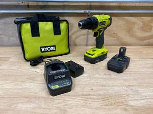 lot 48 image: RYOBI 18-Volt ONE Lithium-Ion Cordless 12 in. DrillDriver Kit with (2) 1.5 Ah Batteries, Charger, and Bag