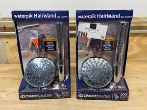 lot 74 image: WATERPIK Lot of Two-  12-spray 5 in. High PressureDual Shower Head and Handheld Shower Heads in Chrome