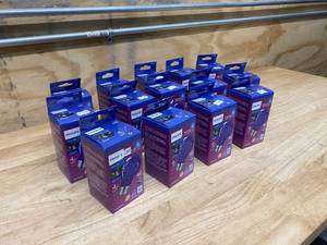 lot 105 image: PHILIPS Lot of Fourteen-  60-Watt Equivalent A19 Non-Dimmable Autism Speaks Blue LED Colored Glass Light Bulb