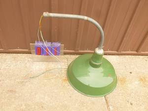 lot 11 image: Industrial porcelain light fixture. Possibly Texaco As shown.